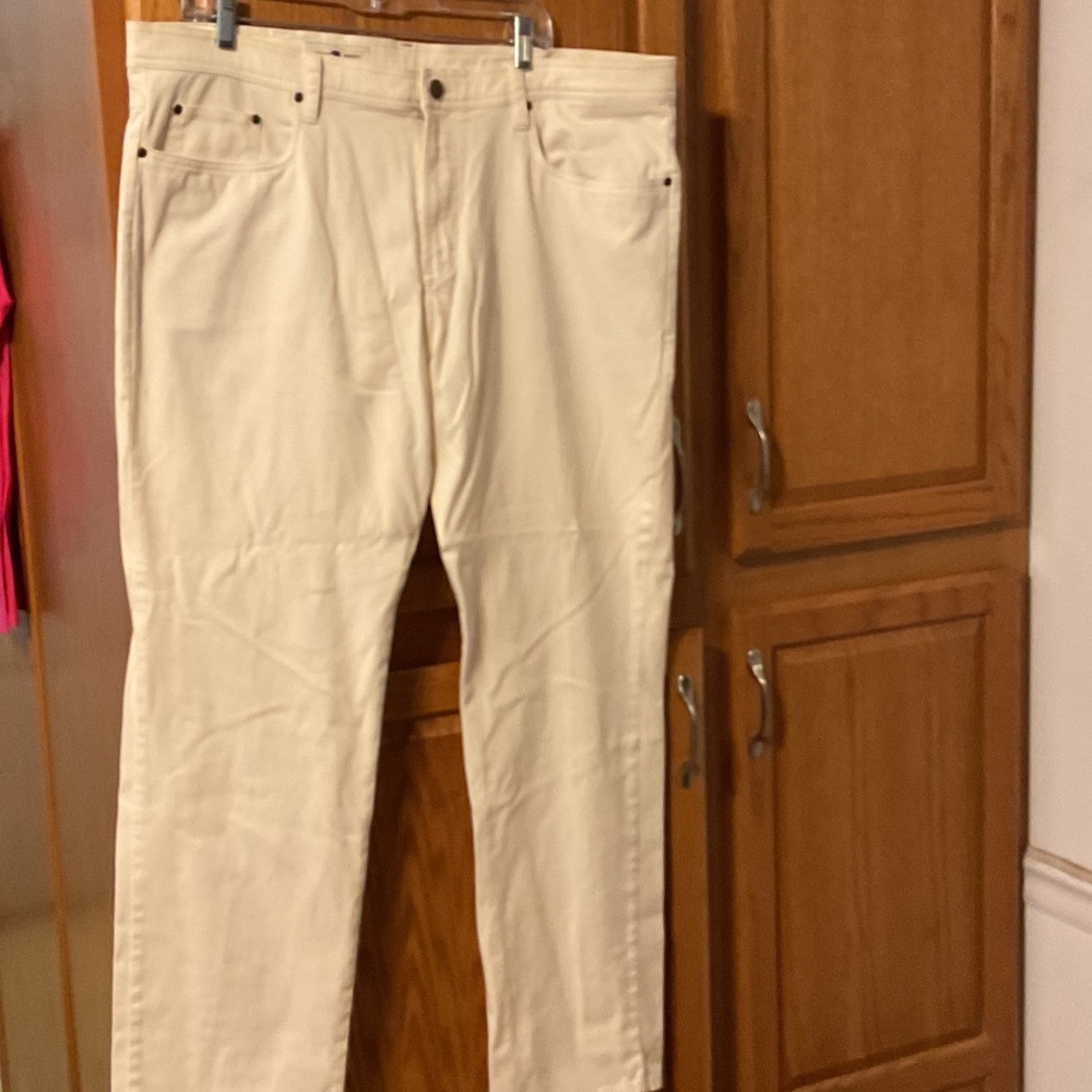 Gently used Onward Reserve cream colored jean style pants size 40 x 30